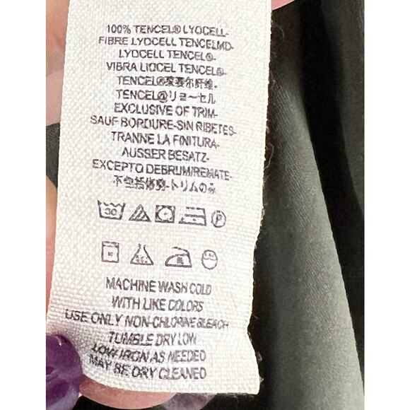 Free People Off Campus Shirt Womens XS Moss Green Tencel Metallic Boho Utility - Picture 14 of 16